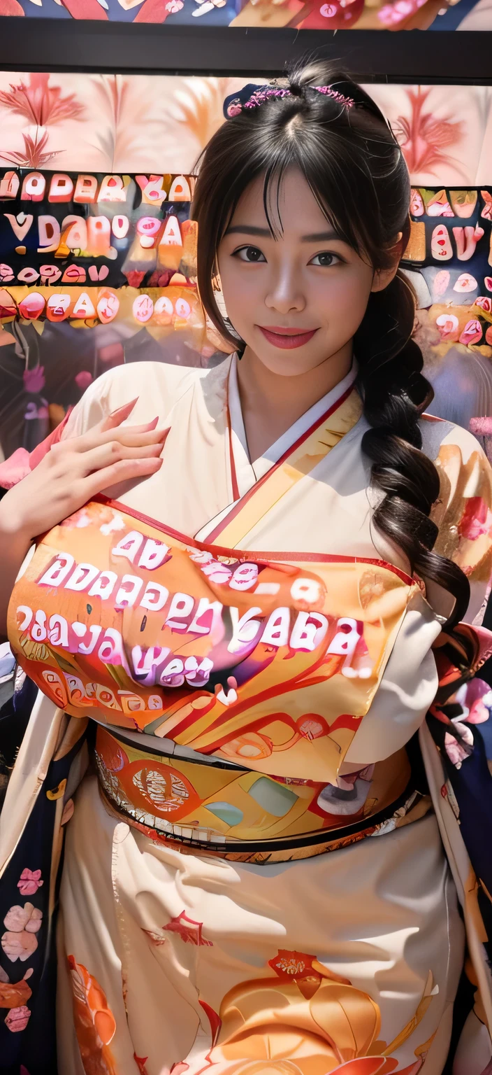 The most beautiful moms in Japan(Huge)、Take off your clothes、Traditional Japanese room、Huge breasts that are bigger than her face and sag a little、January、With a smile、New Year Greetings, Very lewd face and bigger breasts:1.95, ((The atmosphere of the first day of the new year:1.95))