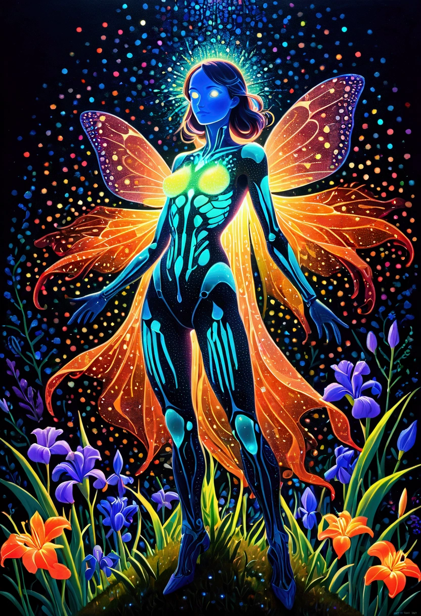 (((X-Ray,Pointillism,Transparent Translucent,High-definition images,,Ultra high definition image,Exquisite dot painting,glowing colors,Bioluminescence))),iris