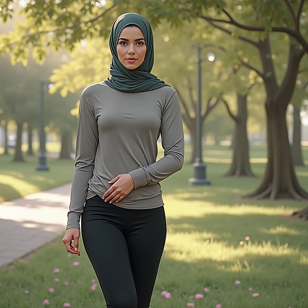 Hijab arabic woman wearing black tight long-sleeved shirt at the park