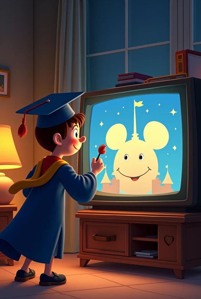 disney intro (you are watching disney channel) on a television where a graduate makes the logo