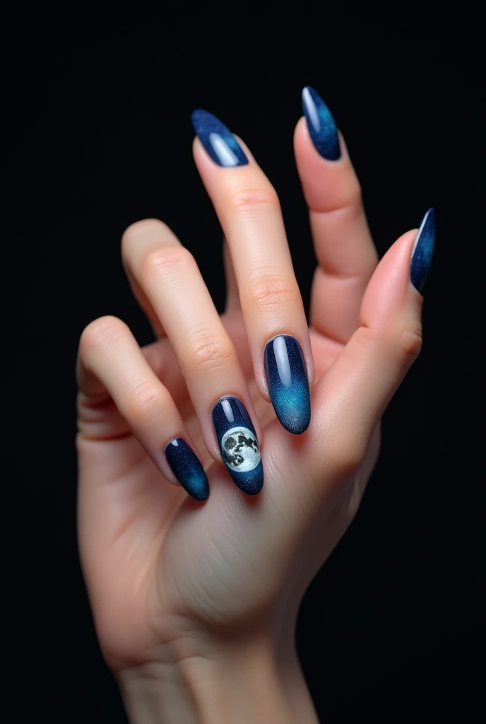 Hand with a beautiful moon painted on its nails
