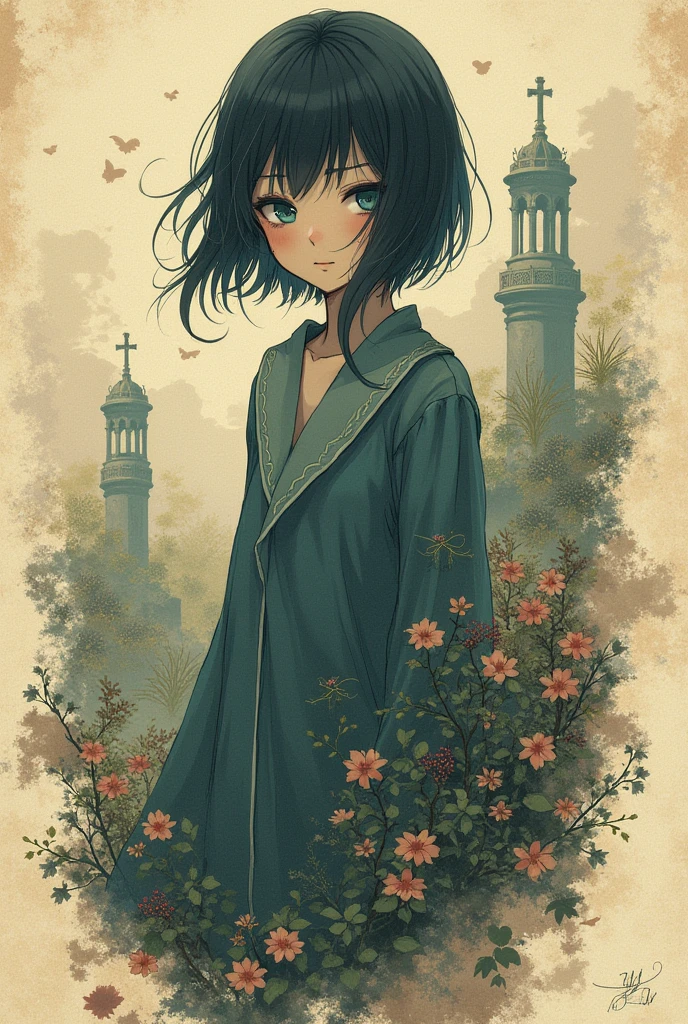 anime wallpaper with traces of old drawings