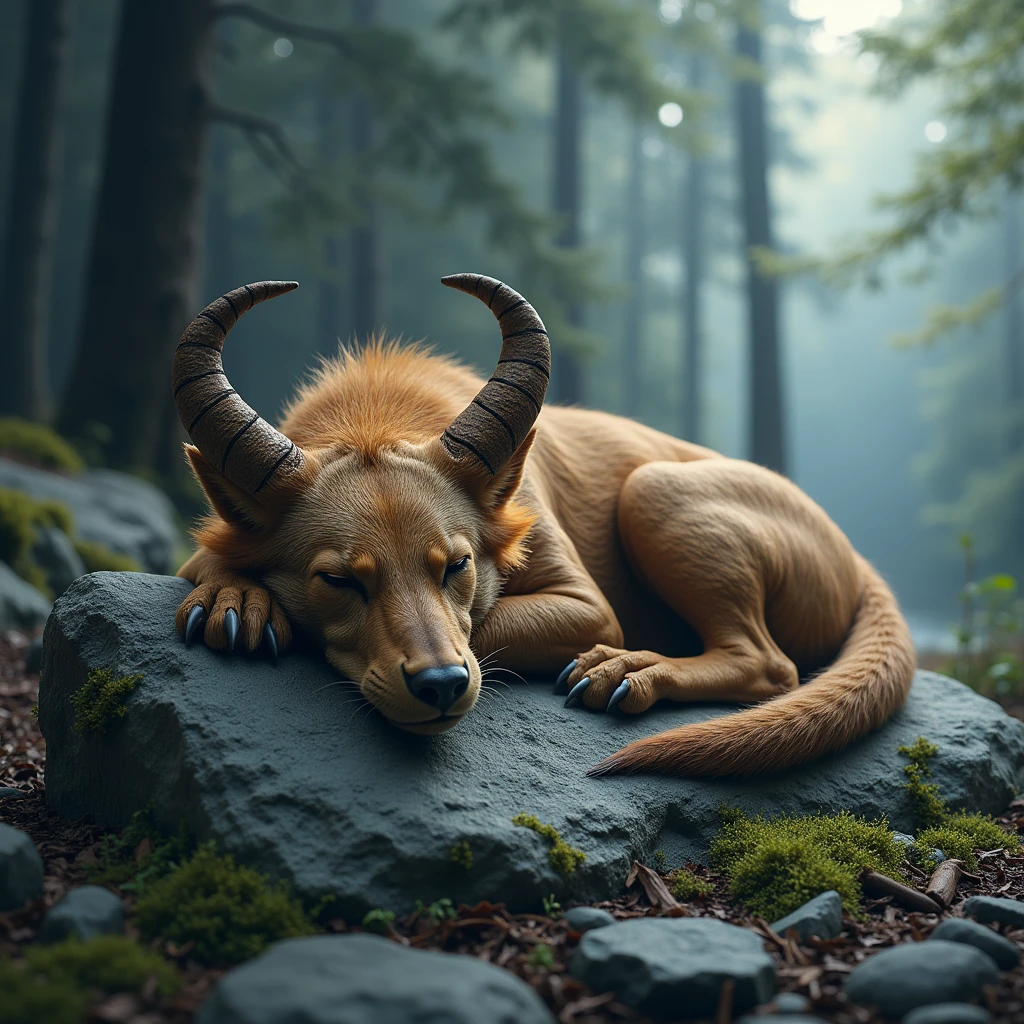 Griffin, rock, sleeping,