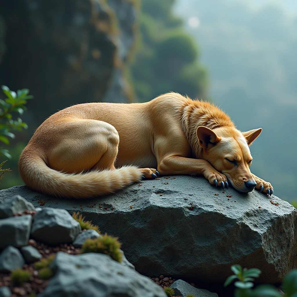 Griffin, rock, sleeping,