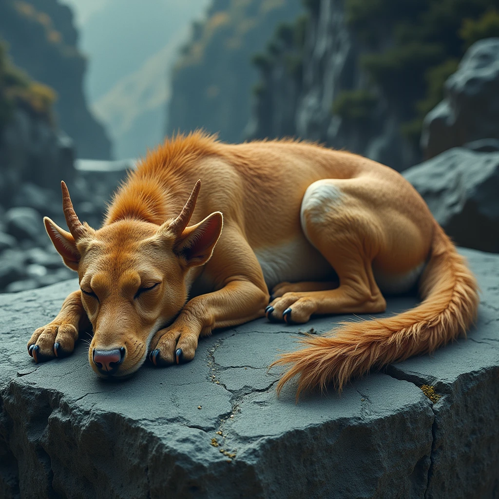 Griffin, rock, sleeping,