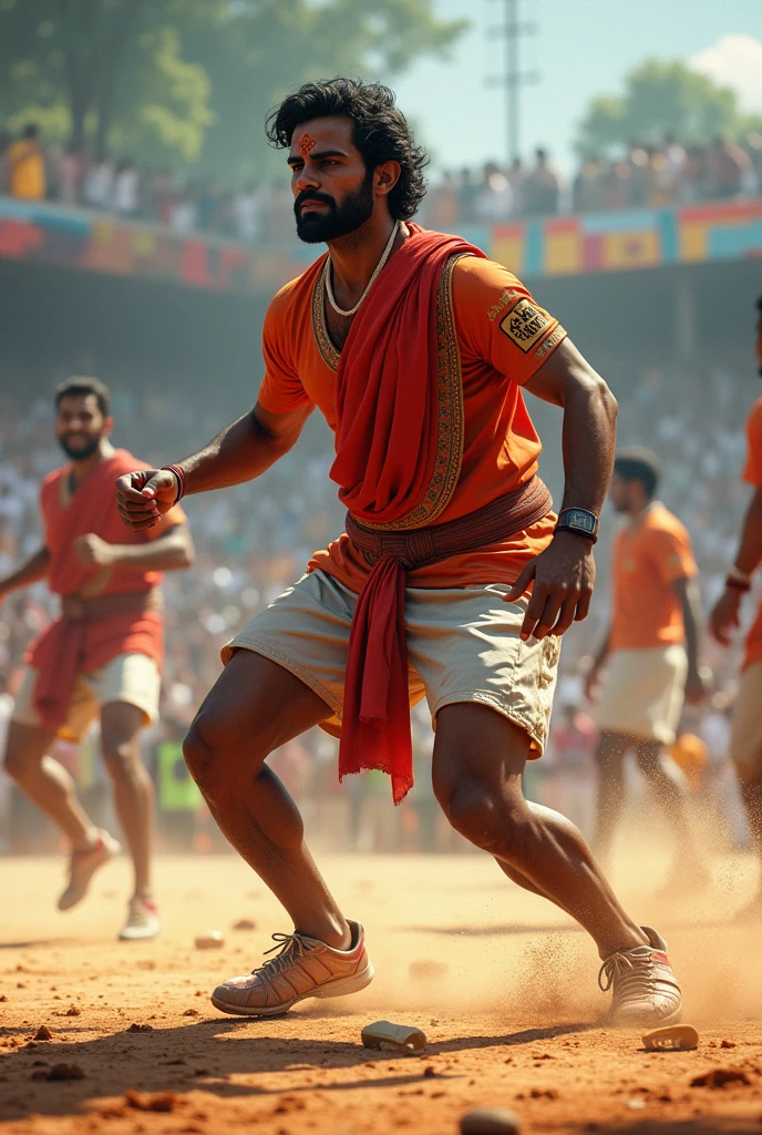 Indian cricketer playing kabbaddi