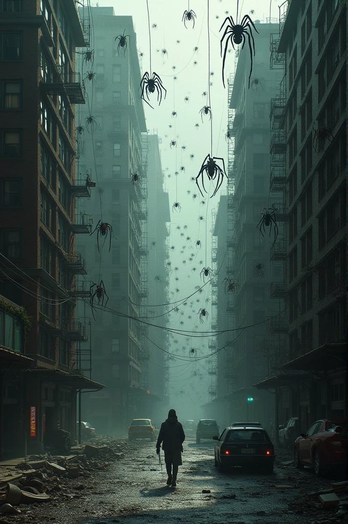 the city building and roads are full of spiders.here and there spiders