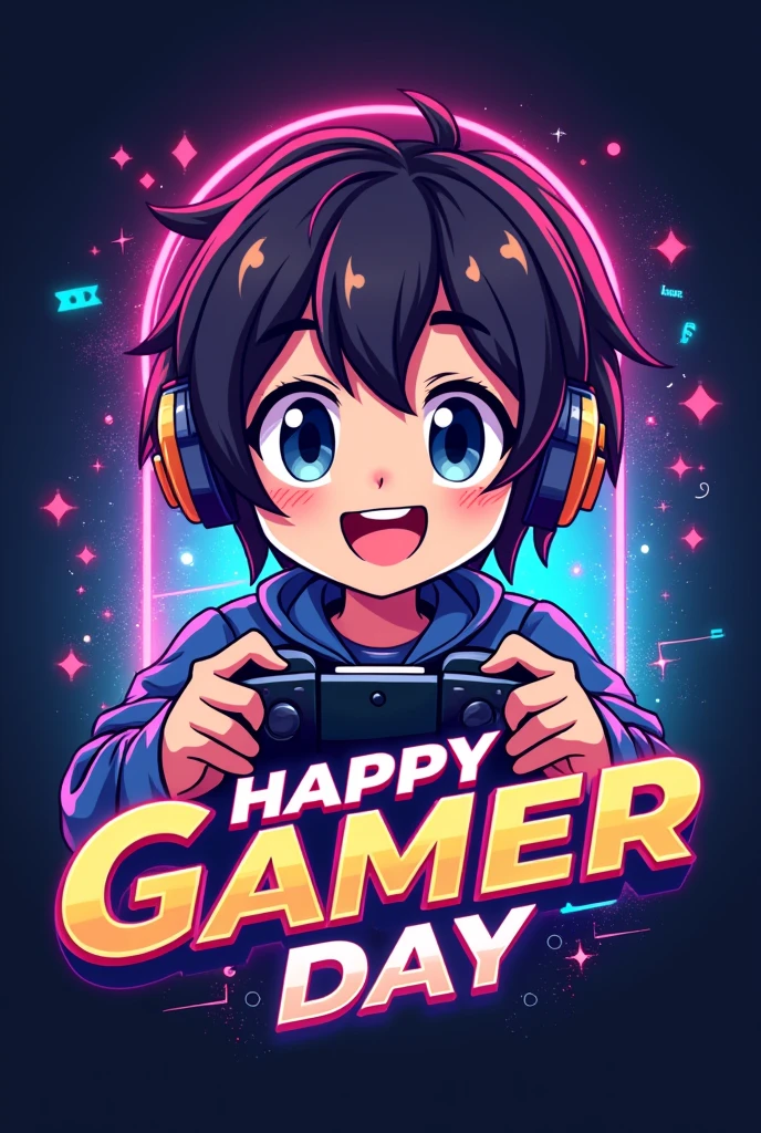 Logo "Happy gamer day" anime