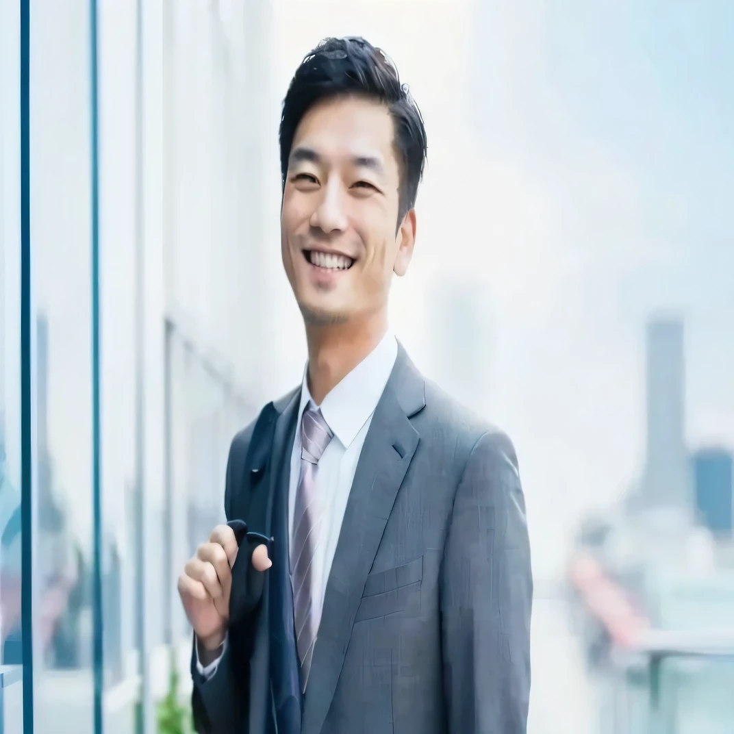 smiling asian man in suit and tie standing in front of a building, Outdoor business portrait, Smiling Man, Professional profile photo, asian man, Professional Profile Photo, asian man, a Male Photos, naoki ikushima, Smiling Man性, Corporate Wear, Male Photos, Company Photo, Professional photos taken under bright lighting, Professional photos, 40-year-old male,