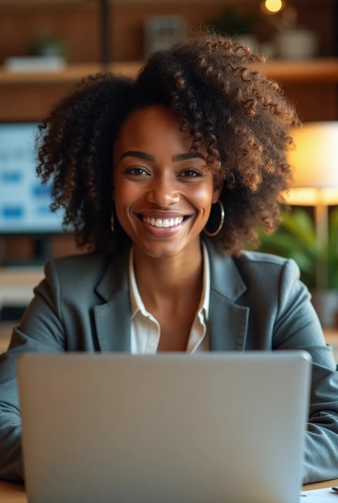 Create a brown woman who works as an affiliate for some product on the internet