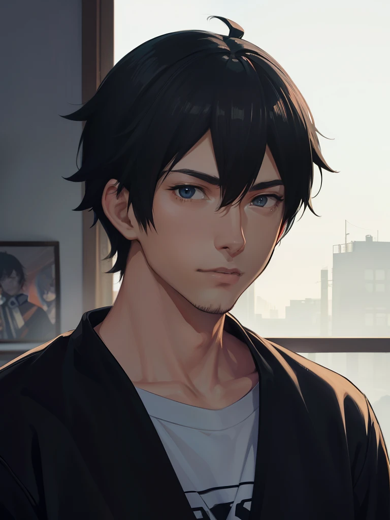 Gamer man 、web marketing、 Lofiatostyle, Lofiato, official fan art, portrait of lofi, high quality fan art, Makoto Shinkai ( apex legend ), 80 years later'アニメart style, digital anime illustration, suit figure, Makoto Shinkai'art style, Portrait anime 20s male、Upper body、computer