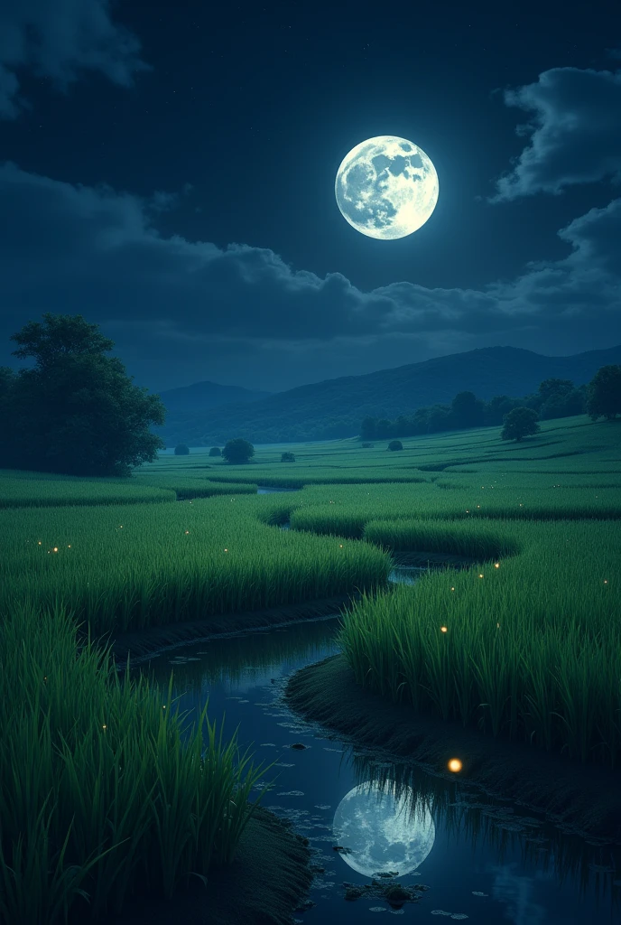 Moon night of raice field