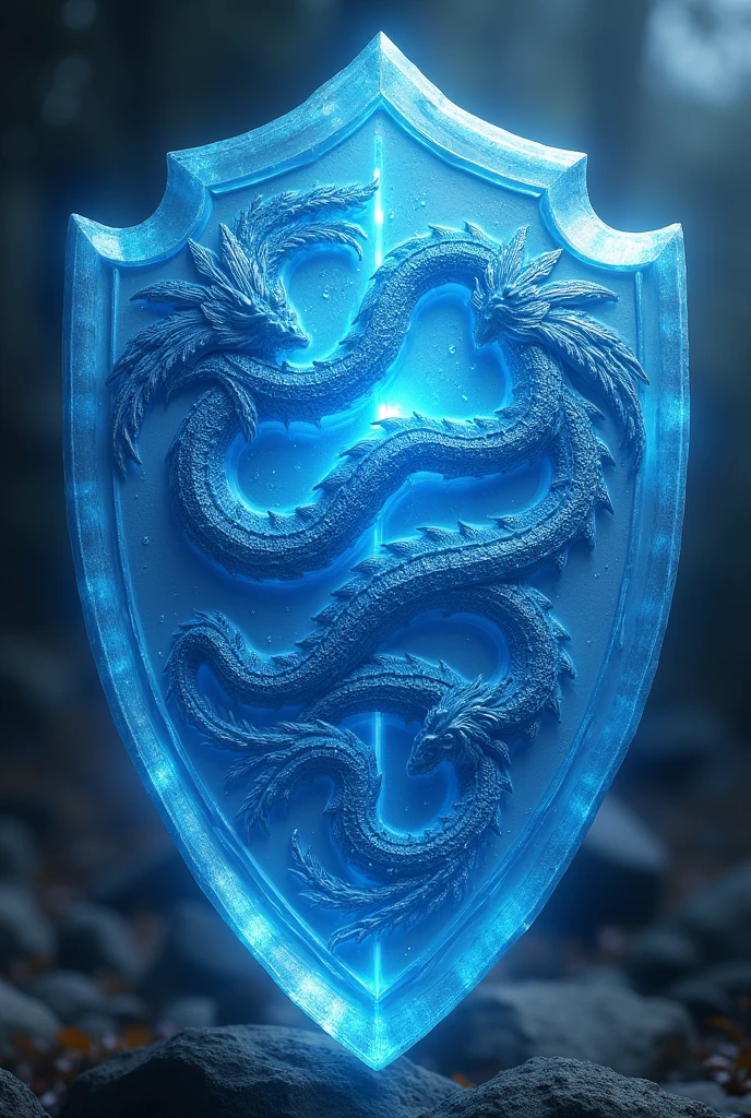 Blue crystal shield with dragon details