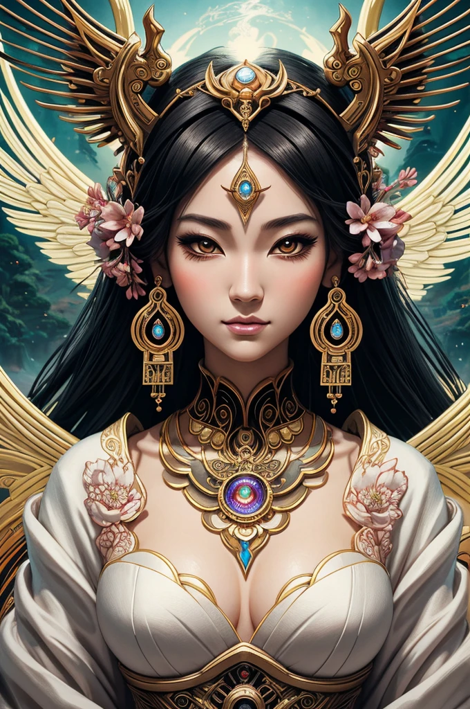 Anthropomorphic feminine kitsune enchantress. Official Art – An Award-Winning Digital Masterpiece In 4K Ultra HD, Extreme Detail And Intricate Realism. Symmetrical Face. This Concept Art Brought To Life By The Hands Of Artists Like Wlop & Artgerm In A Stunning 2D Vector Illustration. Background Is A Panoramic Vista.
