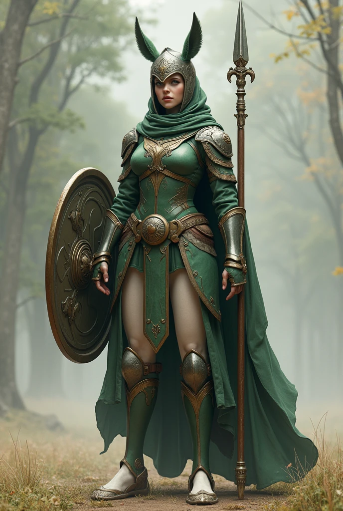 This is a centaur heroine, she also holds a spear and a shield in both hands, and her rank is much higher than those of the centaur warriors.

She is nearly two meters tall, almost two meters long, and has four long, white and fit legs.

Her head is wearing a delicate helmet, which fits tightly to her head, covering her forehead and revealing her delicate and beautiful face.

The upper body is dressed in green leather armor, which brings out her good figure, and there is a little silk scarf underneath to cover her private parts.

Her four calves were covered with armor on the outside, and leather armor on the inside. The leather armor extended to the knees, so that her four thighs were exposed, and two leather thongs were wrapped around them.

Her horse's body is also covered with leather armor, and she has a long cloak that covers her tail and private parts.