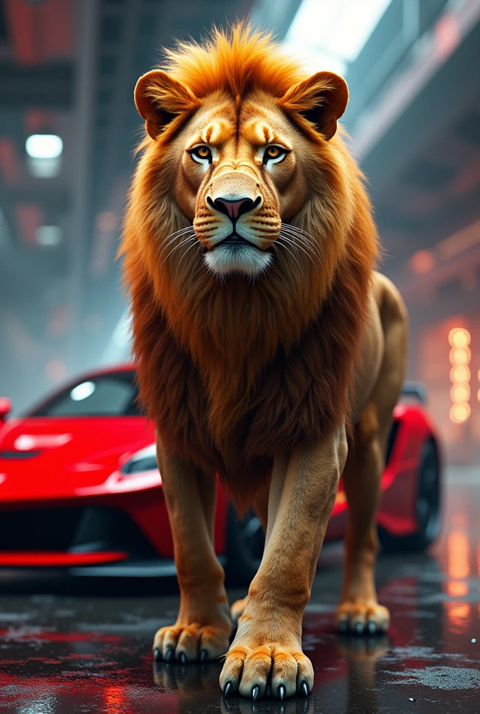 lion with red farari