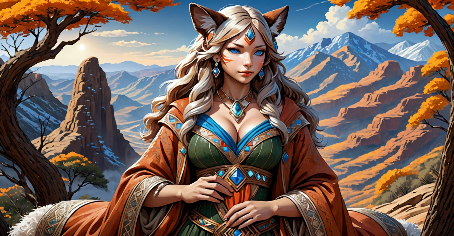 Anthropomorphic feminine otter enchantress. Official Art – An Award-Winning Digital Masterpiece In 4K Ultra HD, Extreme Detail And Intricate Realism. Symmetrical Face. This Concept Art Brought To Life By The Hands Of Artists Like Wlop & Artgerm In A Stunning 2D Vector Illustration. Background Is A Panoramic Vista.