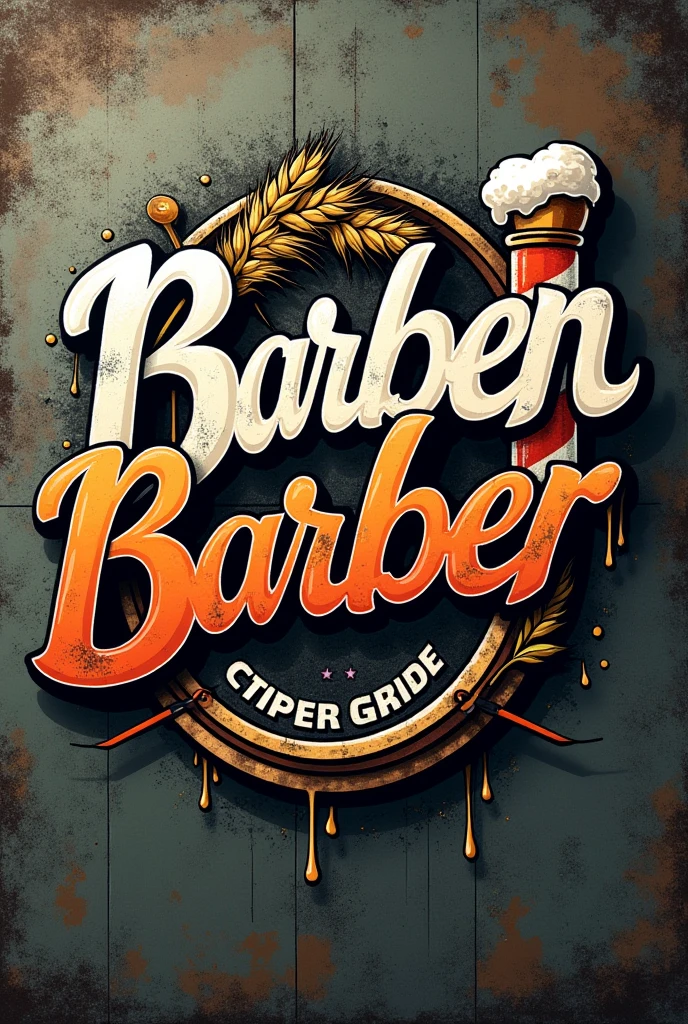 Create a graffiti-style logo for a barbershop that mixes the essence of a beer and a barbershop