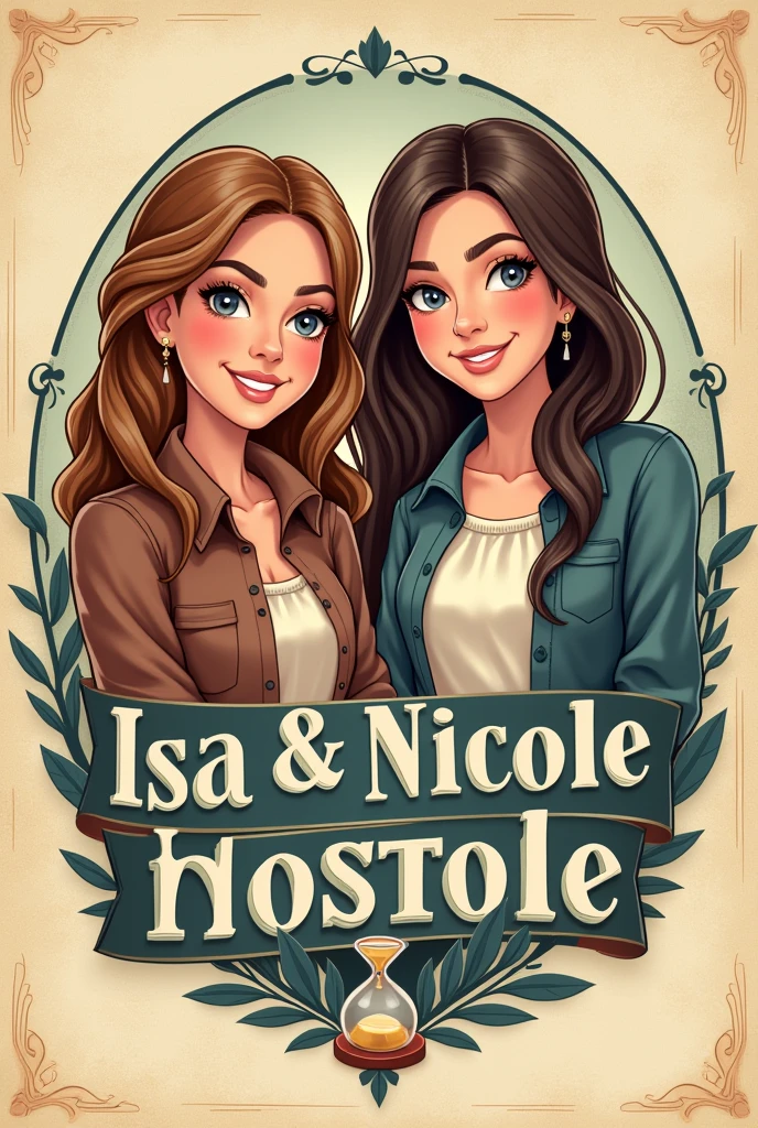 A logo for a history podcast, of two girls named Isa and Nicole