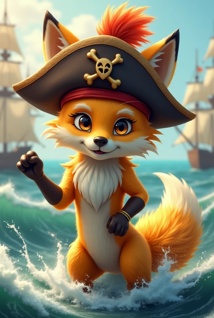 Create image golden fox with pirate hat