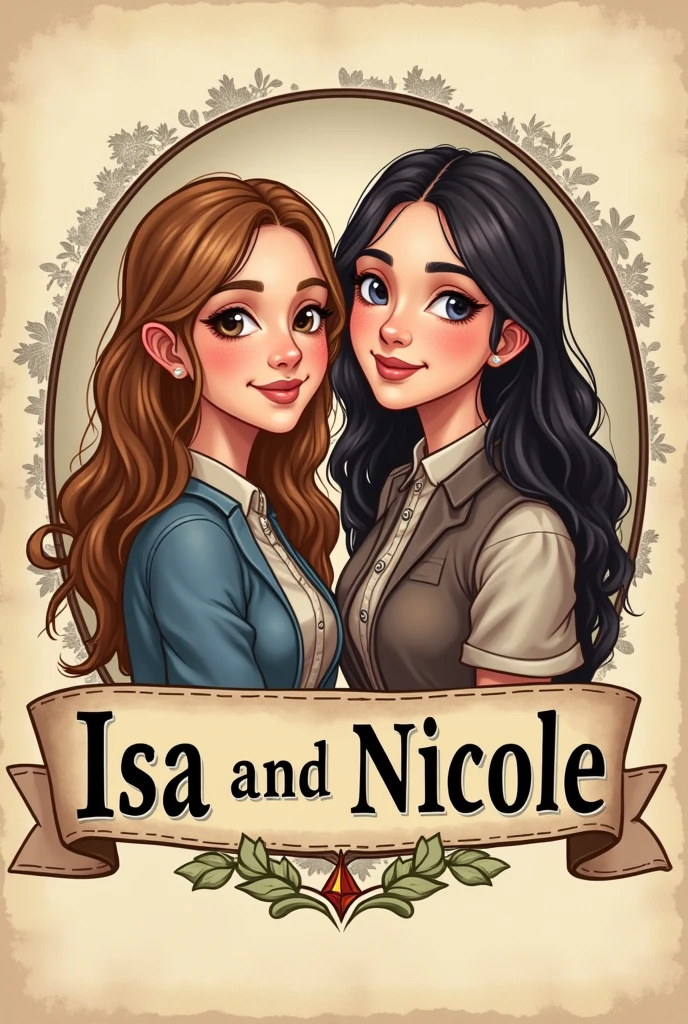 A logo for a history podcast, of two girls named Isa and Nicole