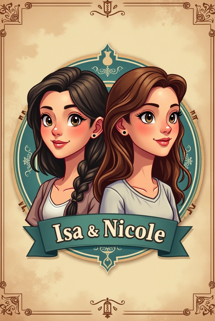 A logo for a history podcast, of two girls named Isa and Nicole