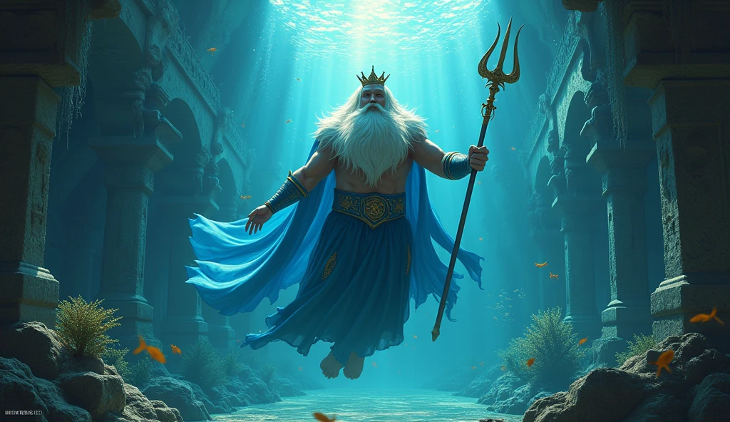 King Triton swimming in a museum under the sea