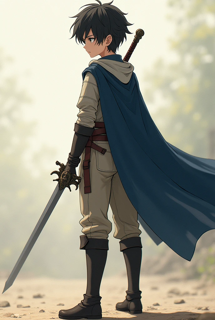 Unarmored age anime knight with a back
