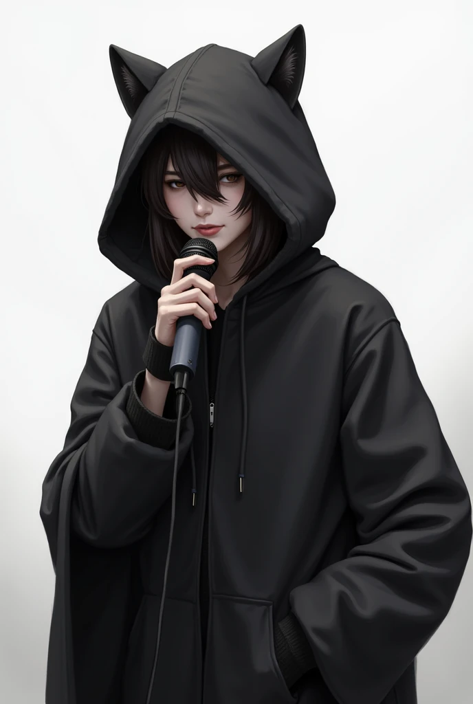 Drawing a person with a hood with a cat ear Man speaking into the microphone
