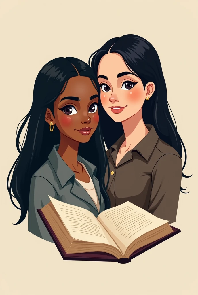 A logo for a history podcast, of two girls named Isa and Nicole. Isa is a brown girl with straight black hair., and Nicole is a white woman with slanted eyes and straight black hair.