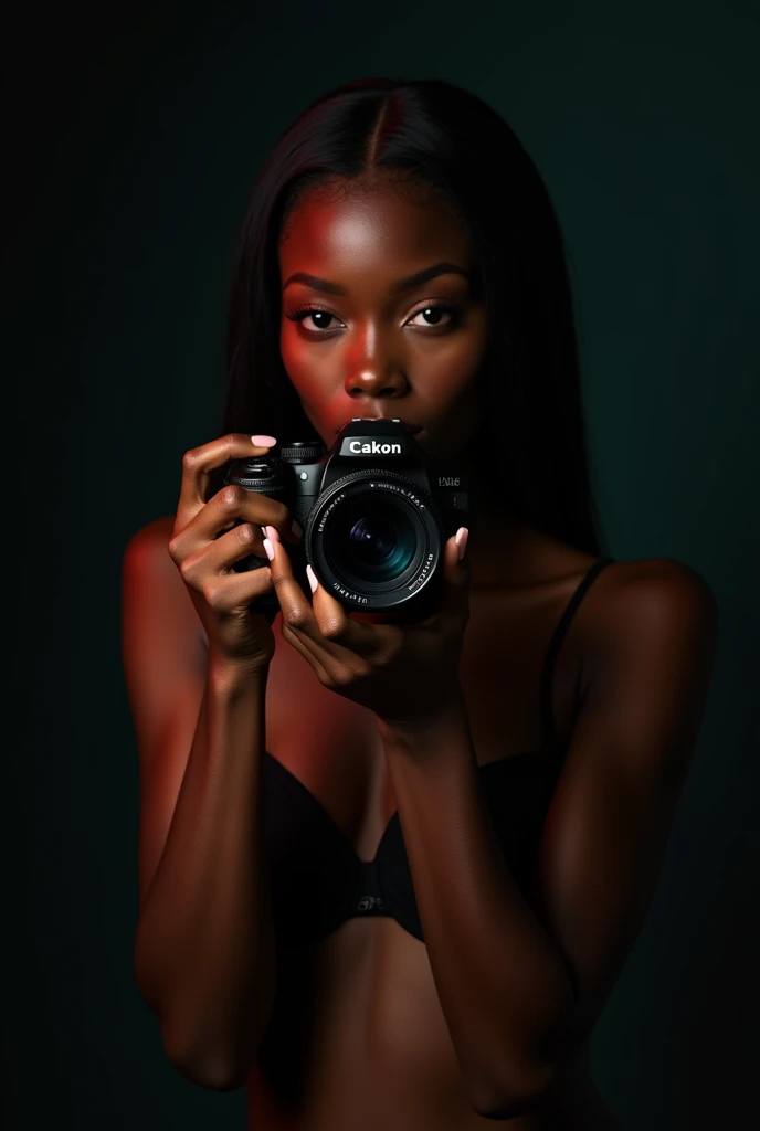 detailed beautiful young woman, dark ebony skin, stunning, realistic, photographing herself with a high-quality DSLR camera, product photography, sensual, semi-nude, studio lighting, 8k, photorealistic, hyperdetailed, cinematic composition, dramatic lighting, vivid colors, flawless skin, elegant pose, graceful movement, captivating expression, portrait, chiaroscuro, dramatic shadows
Estudio de fotografía fotografía de producto