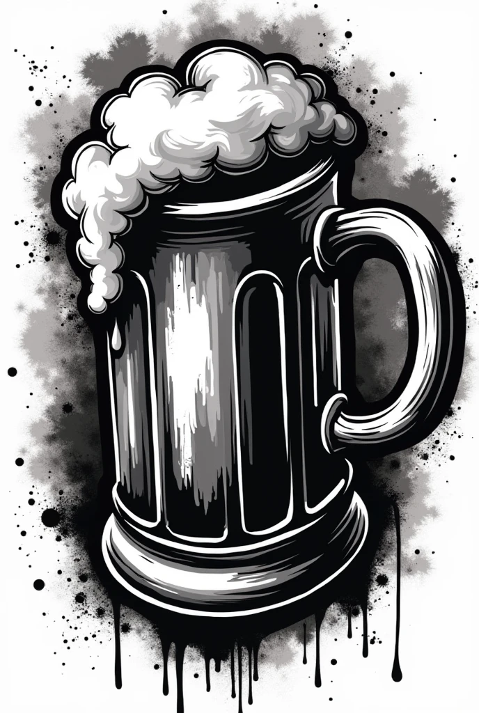 Create a graffiti logo in deep black and white for a barbershop that mixes a beer and an old barbershop
