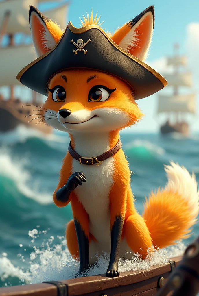 Create image golden fox with pirate hat