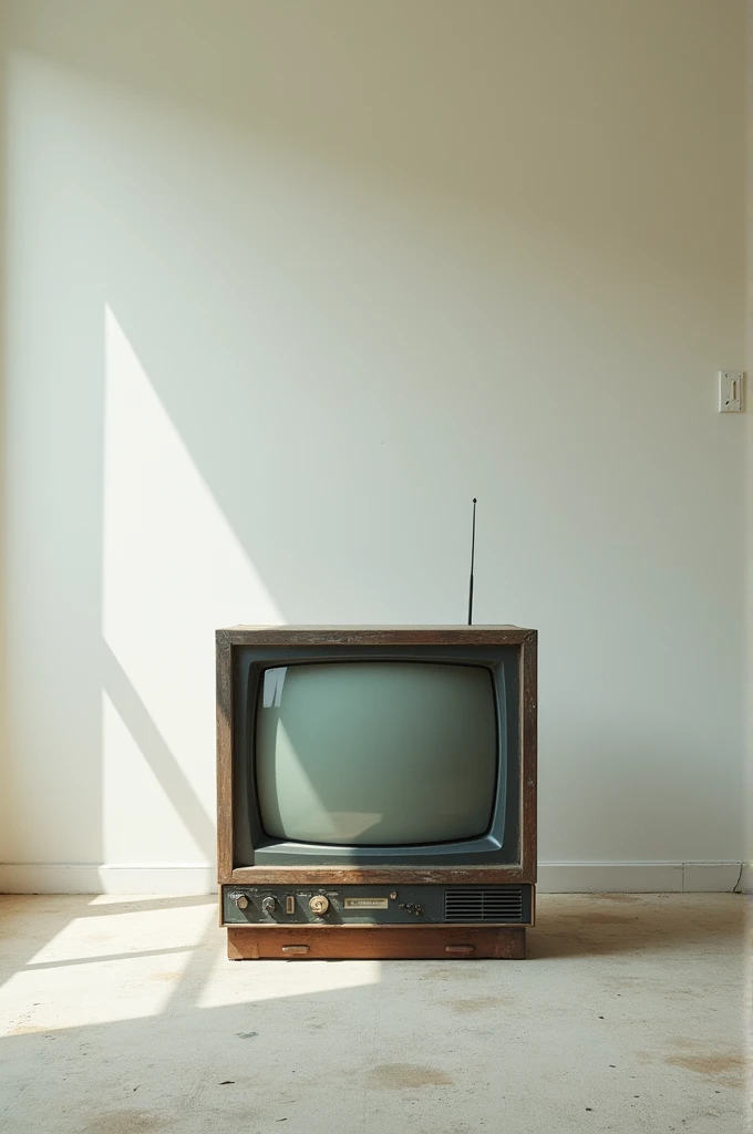 High-resolution photography of an empty room with old tv abstract, a minimalist background, focusing on detail and texture.