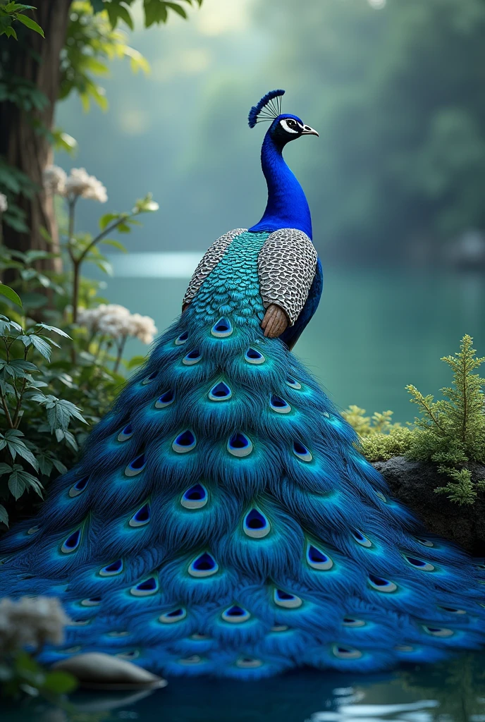 A powerful blue peacock