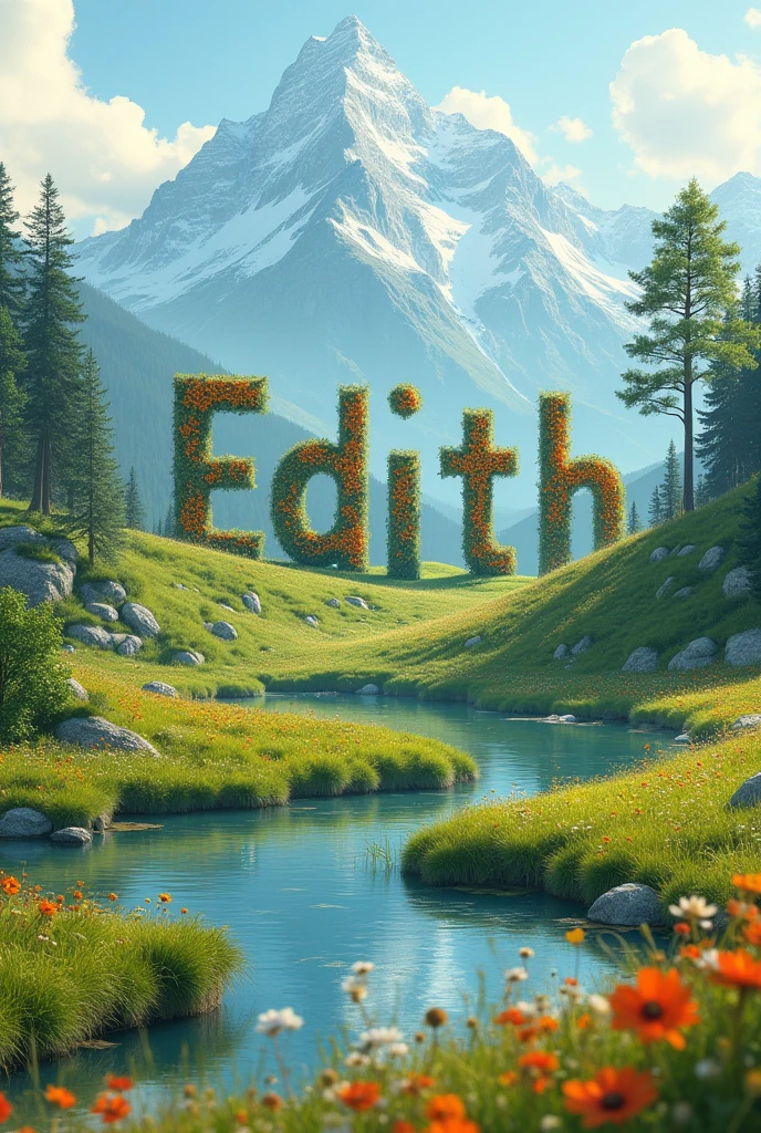 Landscape photo that says edith