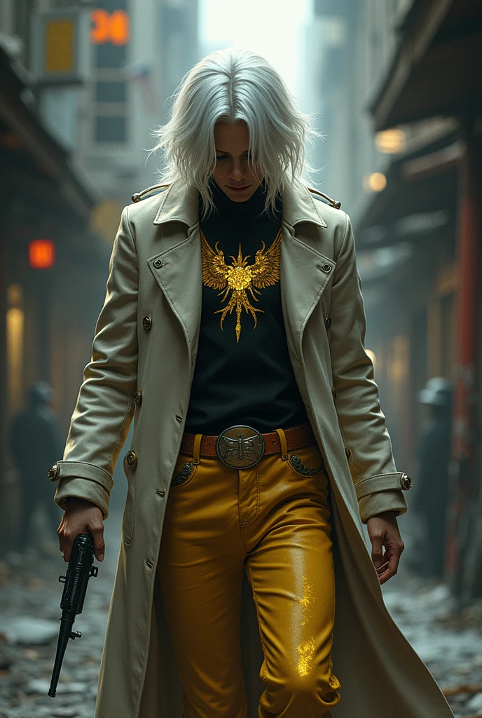 Free Fire Person White Hair Burglar's Chest Golden Angelic Pants