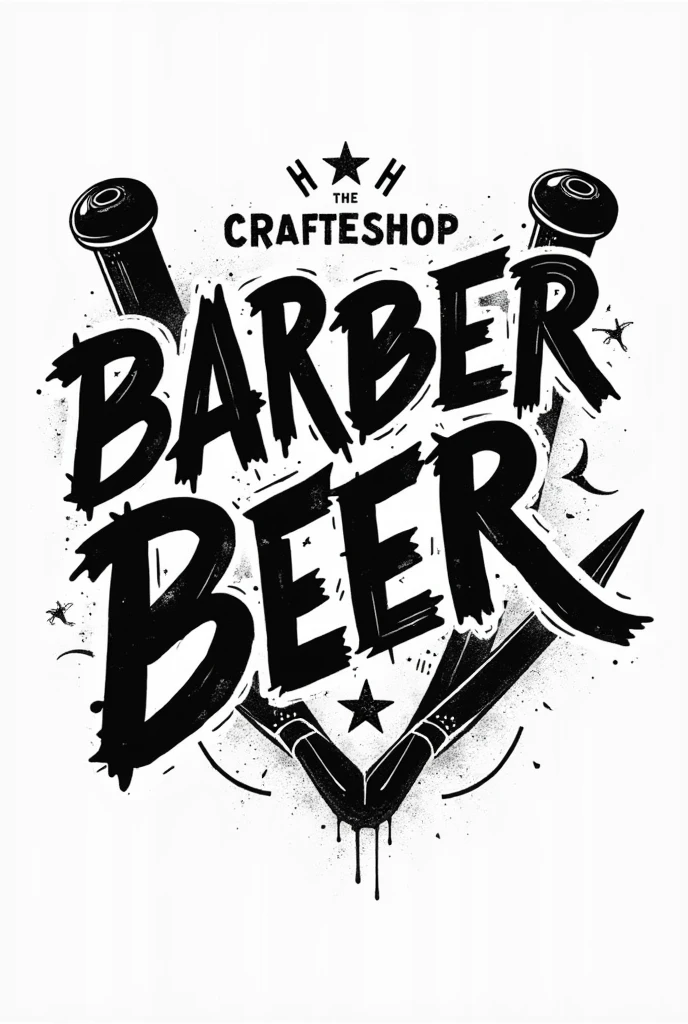 Create a graffiti style logo in black and white for a barbershop that mixes beer and a modern barbershop