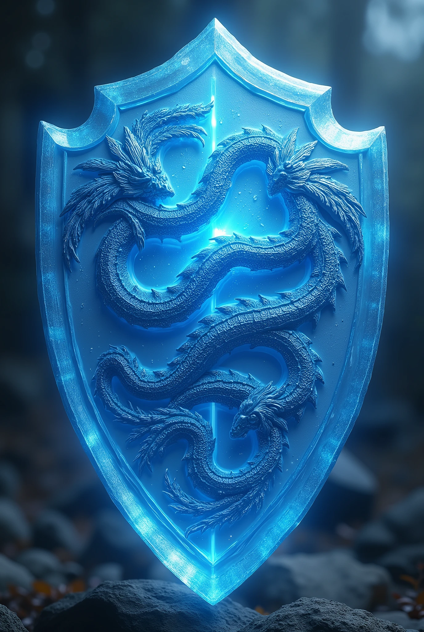 Blue crystal shield with dragon details