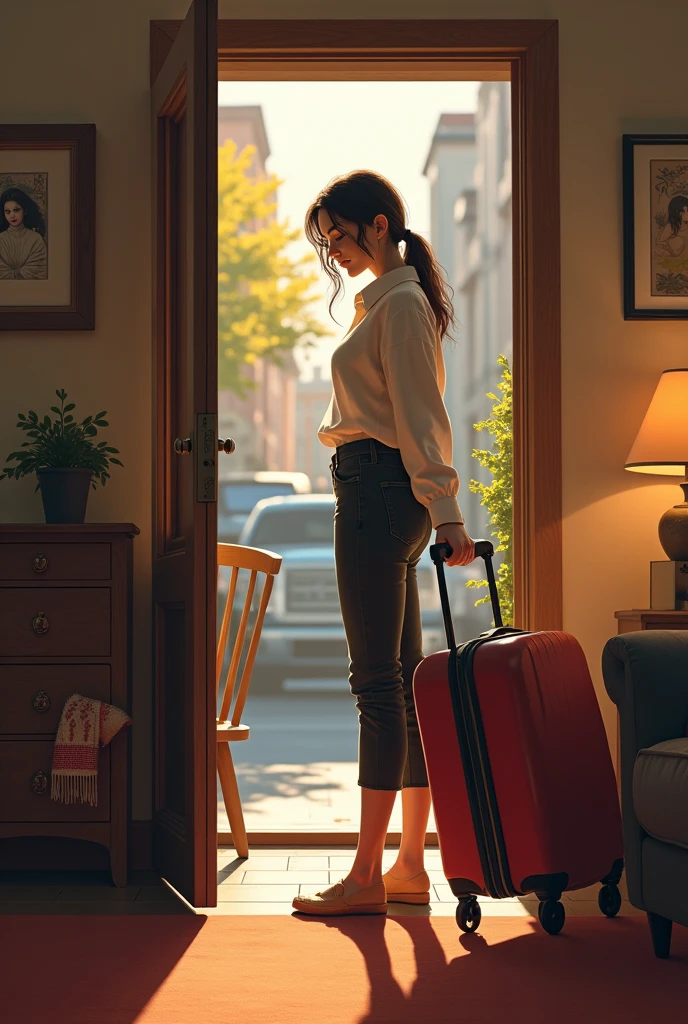 Girl leaving his apartment