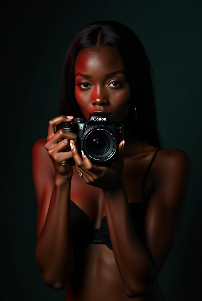 detailed beautiful young woman, dark ebony skin, stunning, realistic, photographing herself with a high-quality DSLR camera, product photography, sensual, semi-nude, studio lighting, 8k, photorealistic, hyperdetailed, cinematic composition, dramatic lighting, vivid colors, flawless skin, elegant pose, graceful movement, captivating expression, portrait, chiaroscuro, dramatic shadows
Estudio de fotografía fotografía de producto