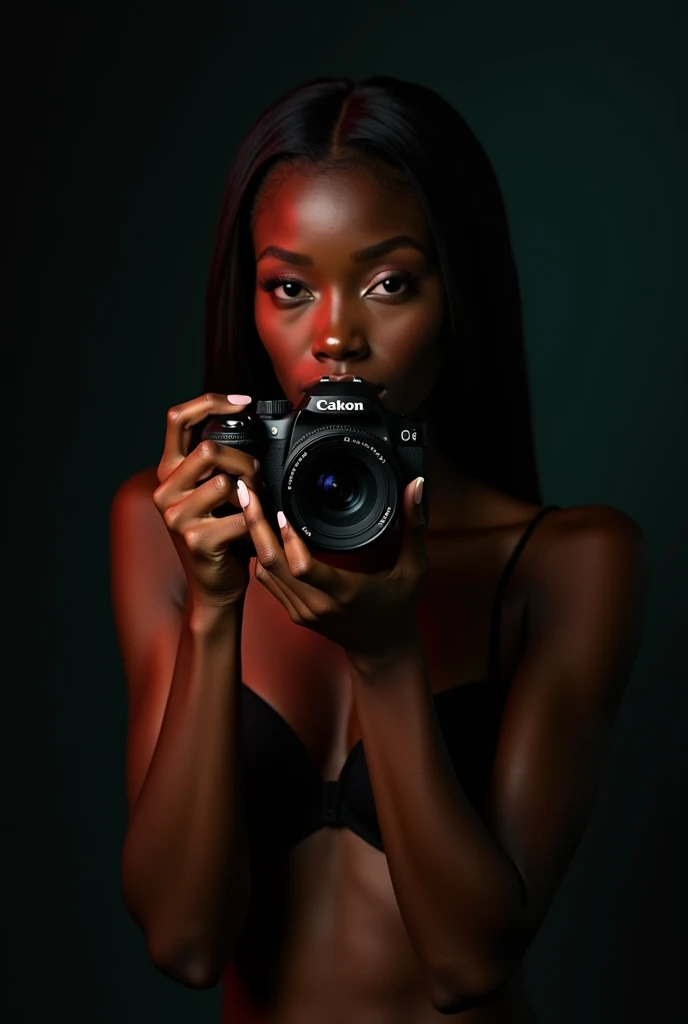 detailed beautiful young woman, dark ebony skin, stunning, realistic, photographing herself with a high-quality DSLR camera, product photography, sensual, semi-nude, studio lighting, 8k, photorealistic, hyperdetailed, cinematic composition, dramatic lighting, vivid colors, flawless skin, elegant pose, graceful movement, captivating expression, portrait, chiaroscuro, dramatic shadows
Estudio de fotografía fotografía de producto