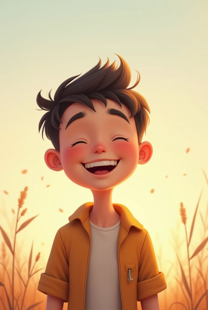 A boy smile himself by avoiding fake people