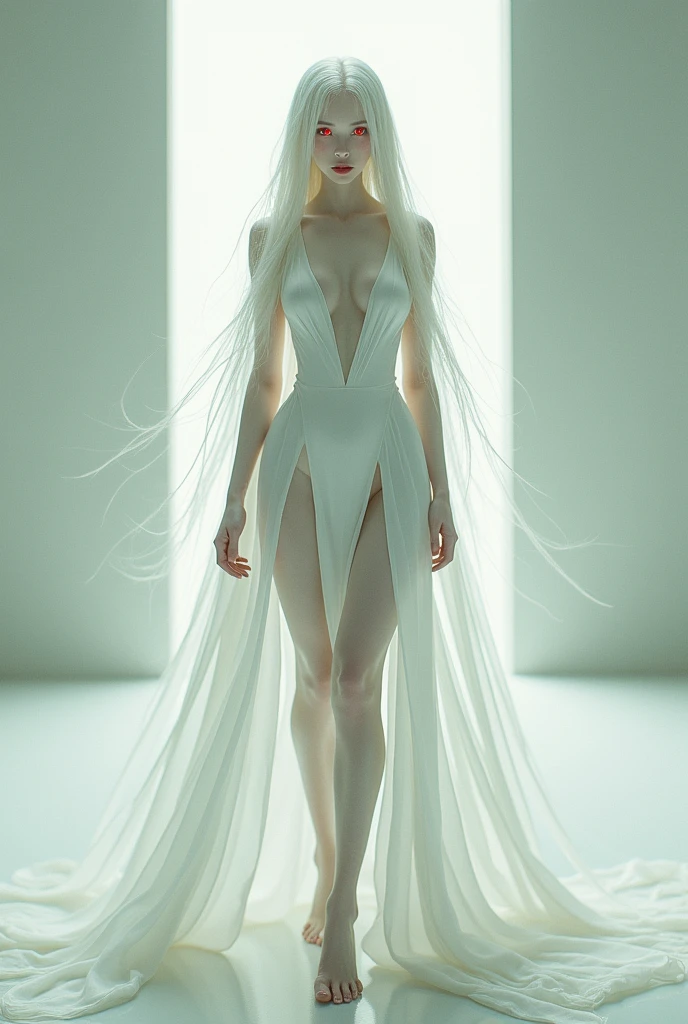 White Silk,Jade Foot,White hair,Red pupil,Enchanting,The second dimension image of fair skin, beautiful face and long legs