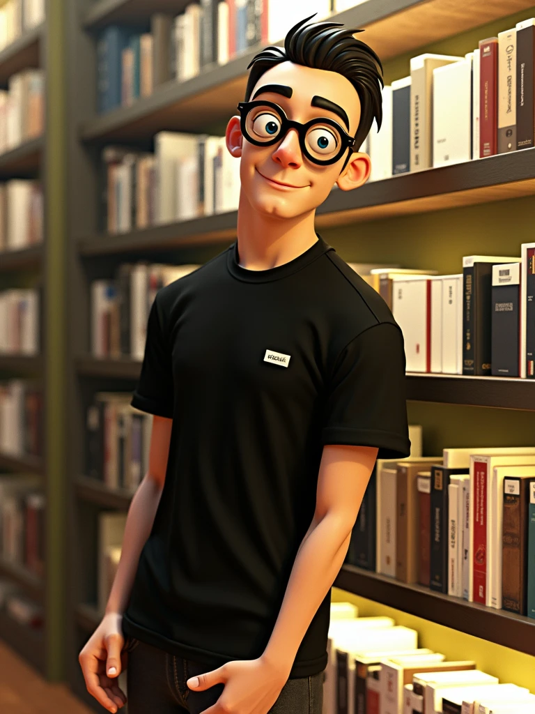 Cartoon character of a man in black glasses , an animated character, stylized character, animation style rendering, 3d stylized, Arnold Maya rendering, Stylized 3D rendering, toon render screenshot, 3d character, 3d character, Stylized 3D rendering, 3D character rendering, cartoon character, Personagem de close up, character posing, (Pixar-style) (master part:1.2) (bokeh) (best qualityer) ) (8k) (Argilla) (cinematic lighting) (sharp focus，Sit down and lift your upper body