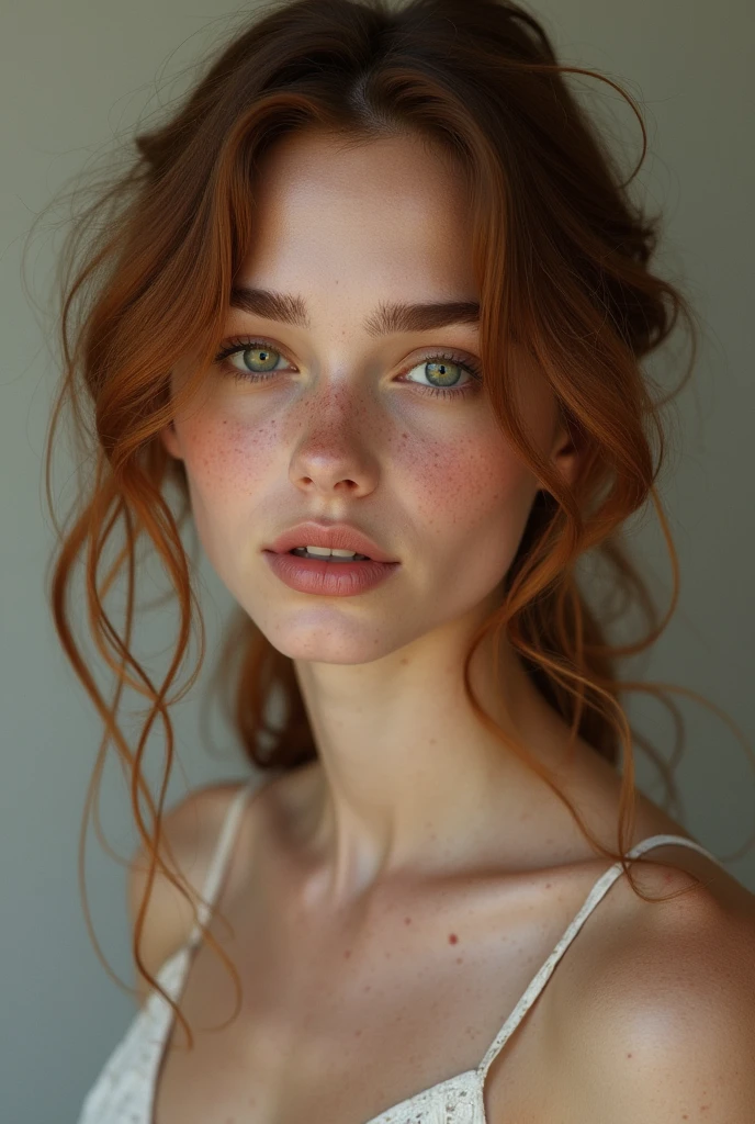 realistic, cinamone brown hair, freckles, brown hair, women