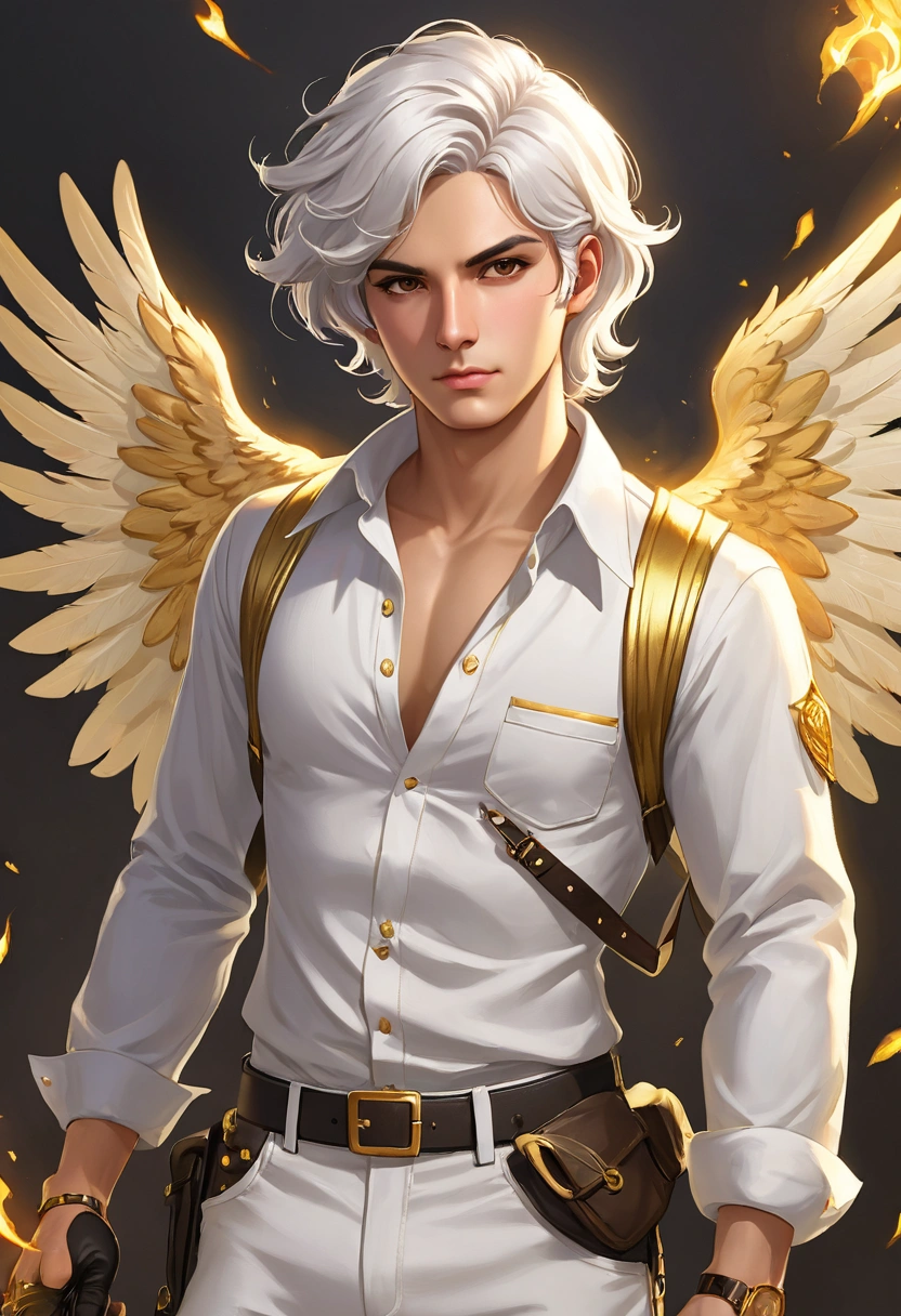 Free Fire Person White Hair Burglar's Chest Golden Angelic Pants