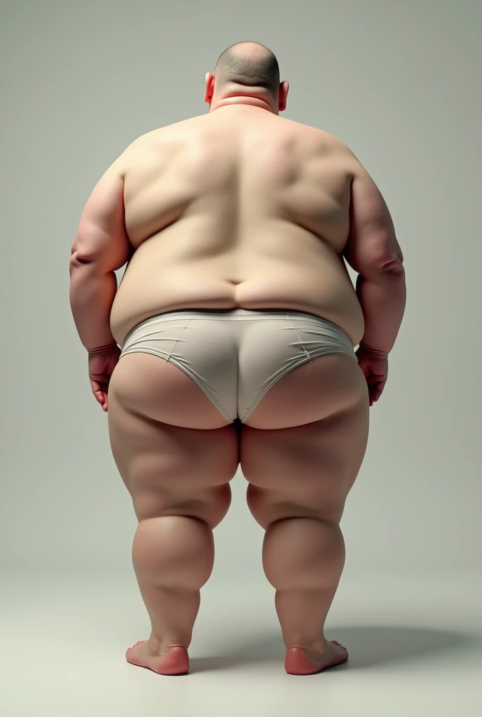 Create a picture of a very fat man in string thong from behind