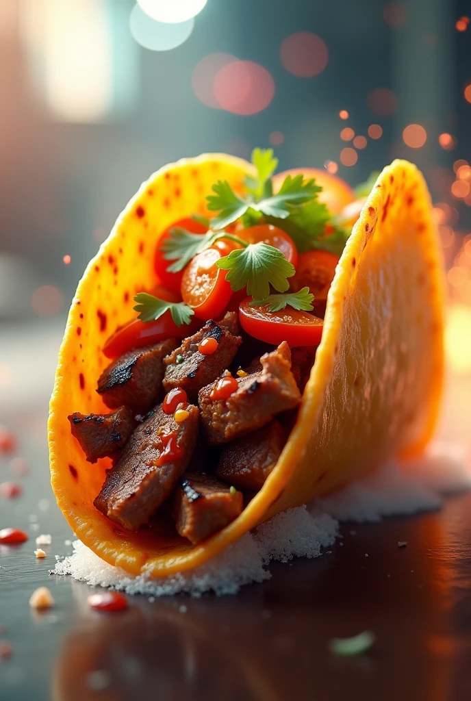 A grilled beef taco practicing speed 