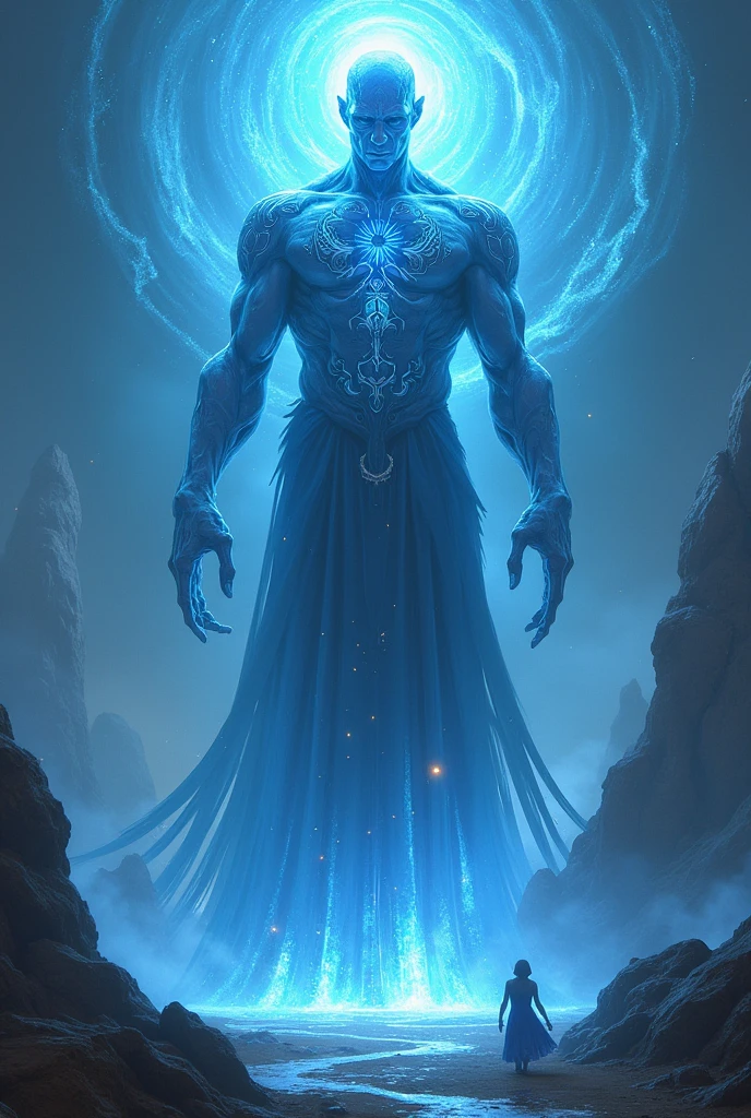 A huge blue magical servant forms a humanoid